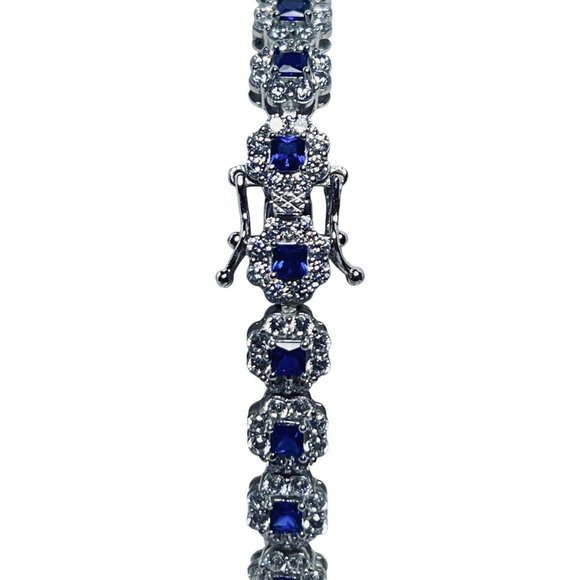 Tova Sterling Silver CZ And Blue Spinel Tennis Bracelet With Safety Latch (5924) - Picture 2 of 6